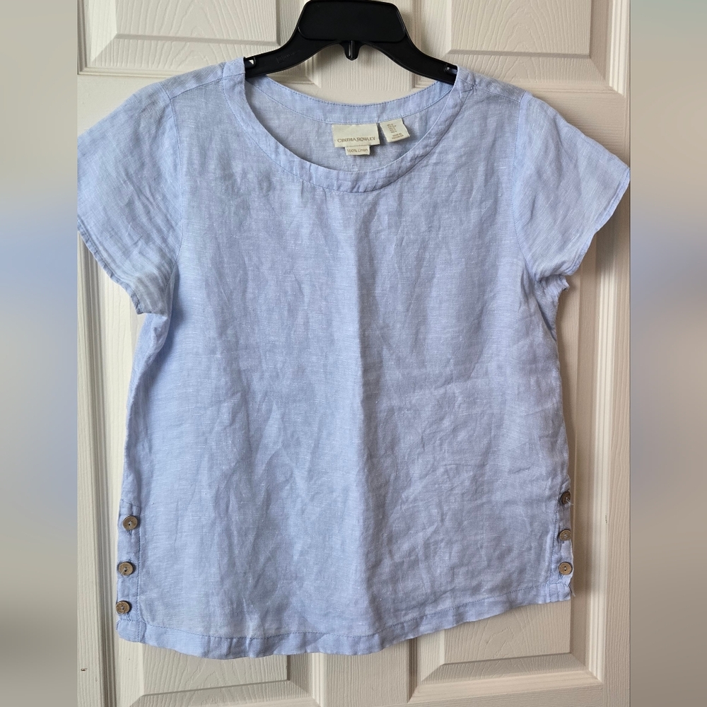 Light Blue Linen Top with Button Accents, Size S, NWOT